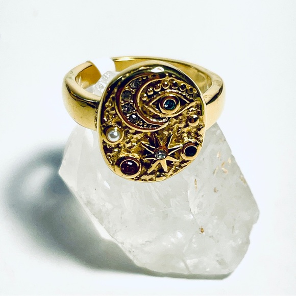 2/$20 ✨ 18k Gold Gemstone Celestial Ring Sz 7 & 8 Moon Star Anthropologie Style - Picture 8 of 13